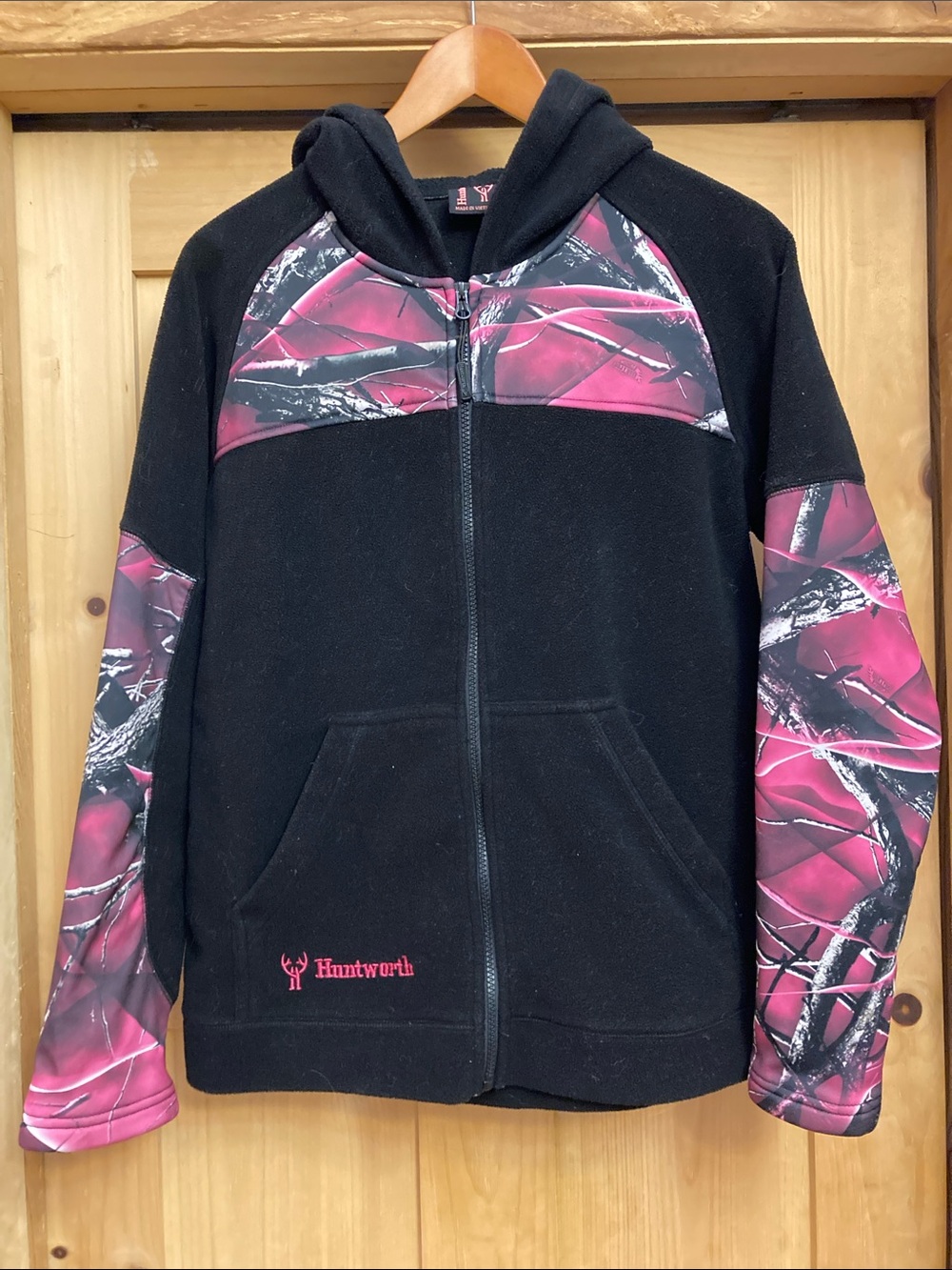Huntworth Black & Pink Camo Hooded Zip Jacket